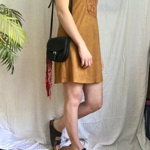 Faux Suede Dress With Lace Detailing